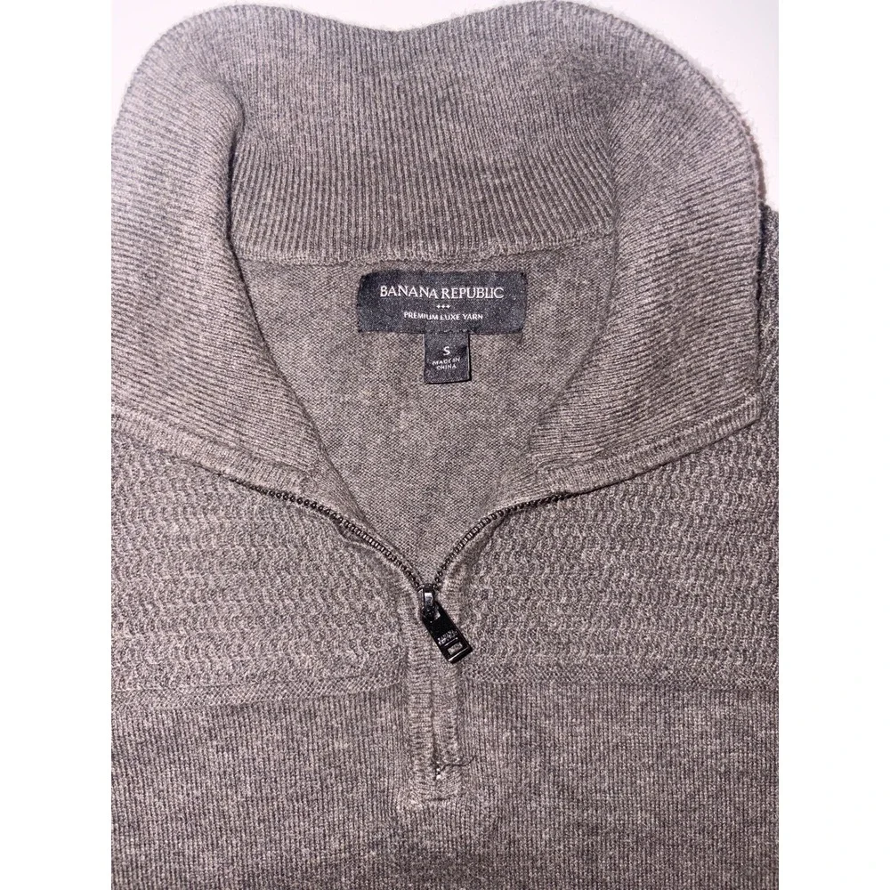Banana Republic Sweater Mens Small GRAY 1/4 Zip Pullover Premium Luxe Yarn